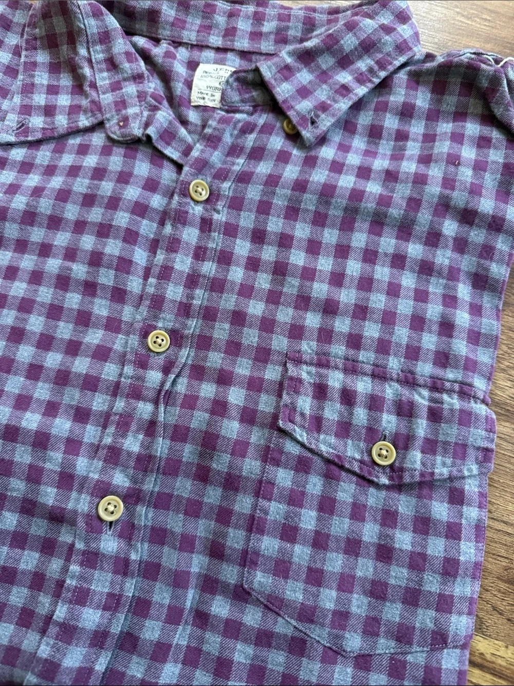 J. Crew Men's Purple and Gray Plaid Button-Down Shirt